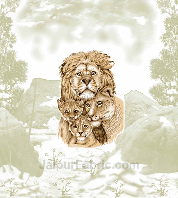 Pastel Green Lion Family King Size Bedsheet