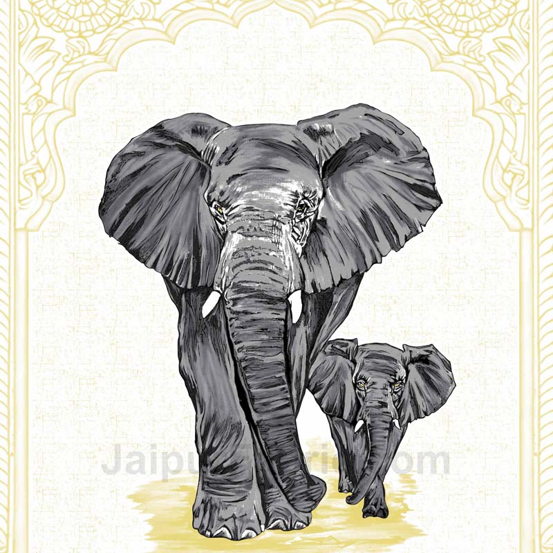 Yellow Elephant Print King Size Bedsheet