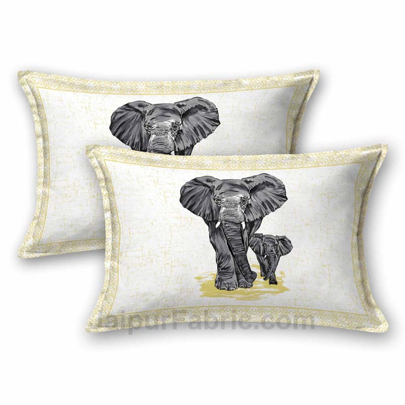 Yellow Elephant Print King Size Bedsheet