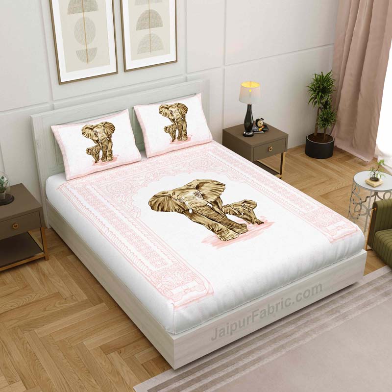 Pink Elephant Print King Size Bedsheet