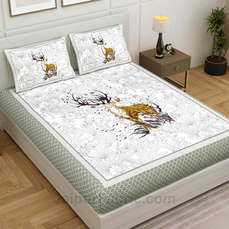 Slate Grey Reindeer Print King Size Bedsheet