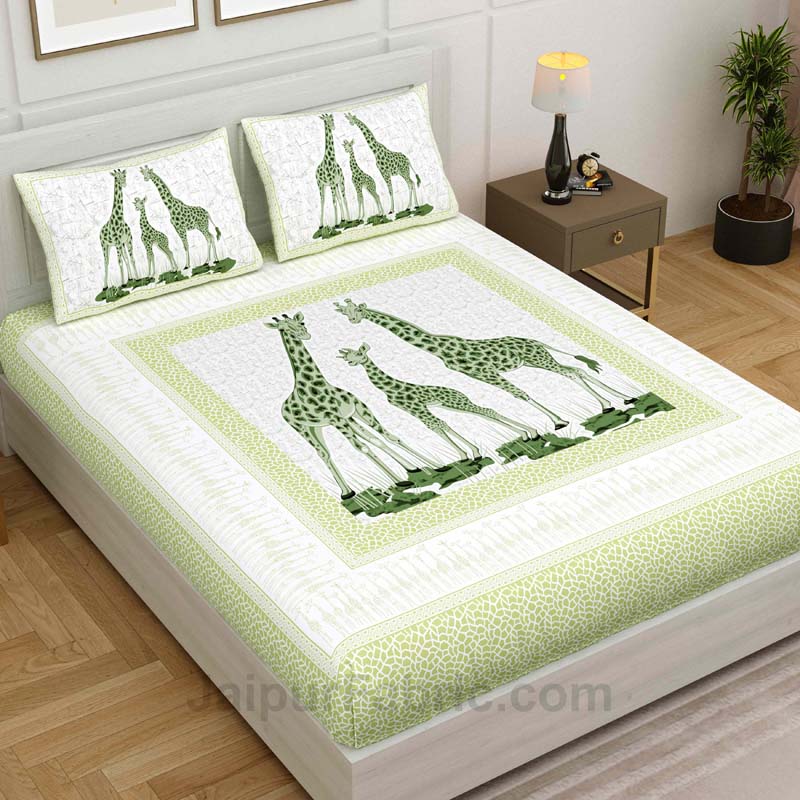 Green Giraffe Print King Size Bedsheet