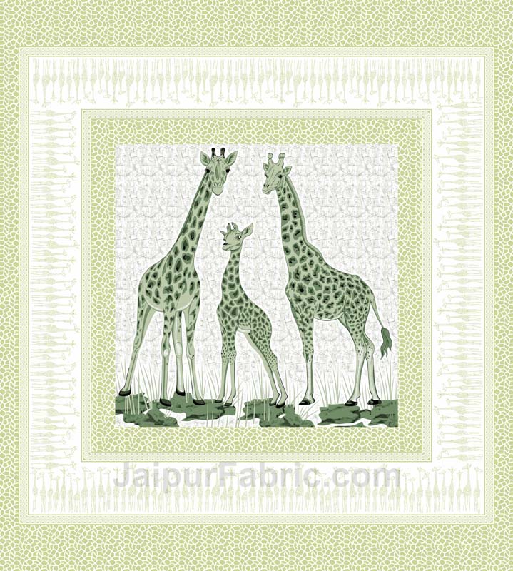 Green Giraffe Print King Size Bedsheet