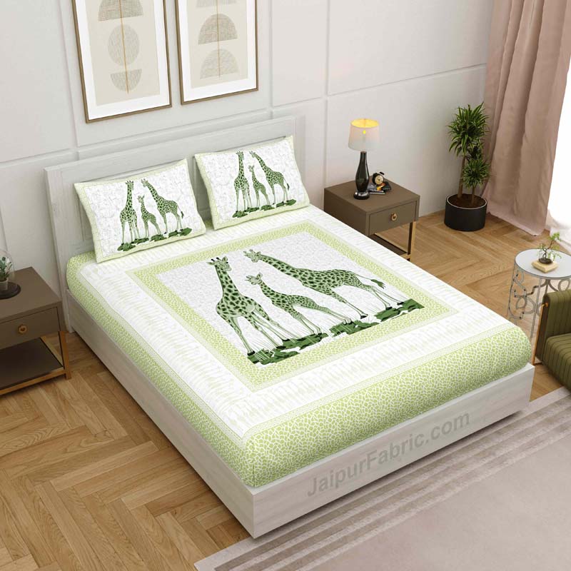 Green Giraffe Print King Size Bedsheet