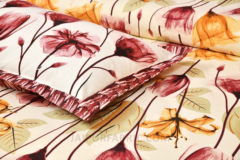 Yellow Brown RoseBud Canvas Painting Prints Double BedSheet