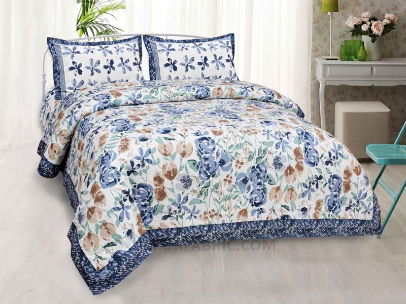 Artistic Bouquette Blue Painting Prints Double BedSheet