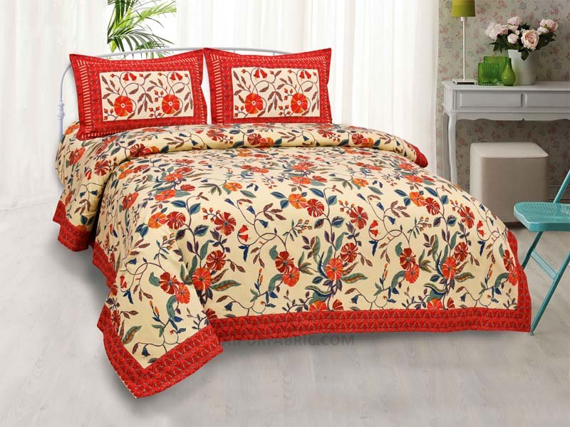 Grace Creeper Red Painting Prints Double BedSheet