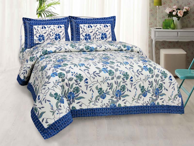 Grace Creeper Blue Painting Prints Double BedSheet