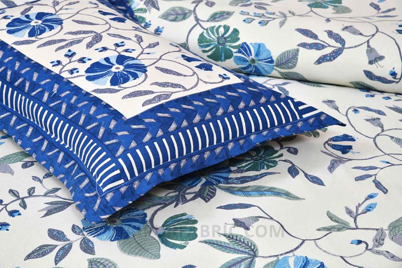 Grace Creeper Blue Painting Prints Double BedSheet