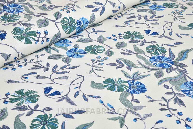 Grace Creeper Blue Painting Prints Double BedSheet