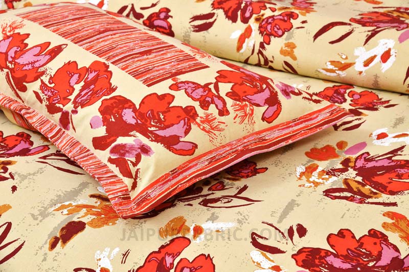 Floral Cream Painting Prints Double BedSheet