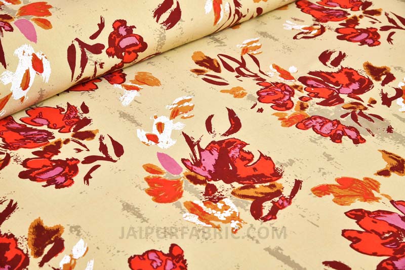 Floral Cream Painting Prints Double BedSheet