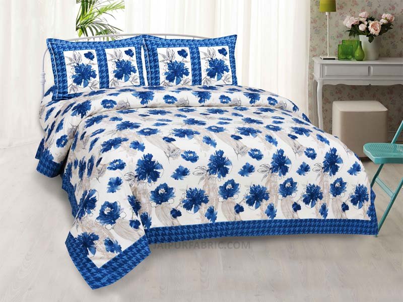 Gardiance Blue Painting Prints Double BedSheet