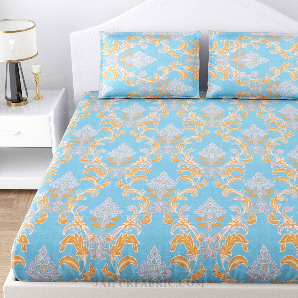 Majestic Mesh Blue Cotton Double Bedsheet