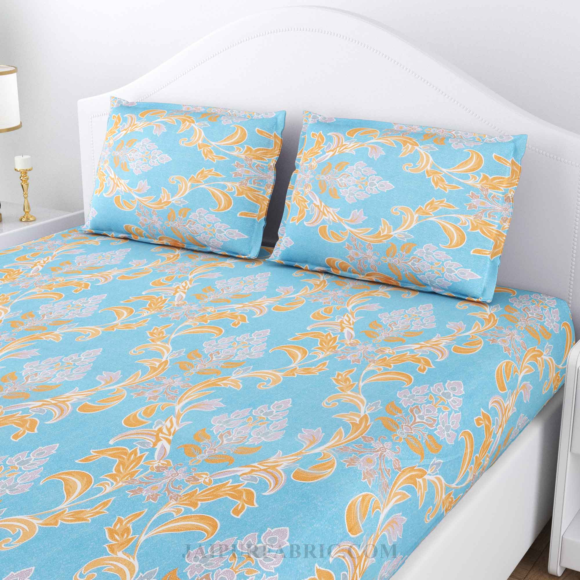 Majestic Mesh Blue Cotton Double Bedsheet