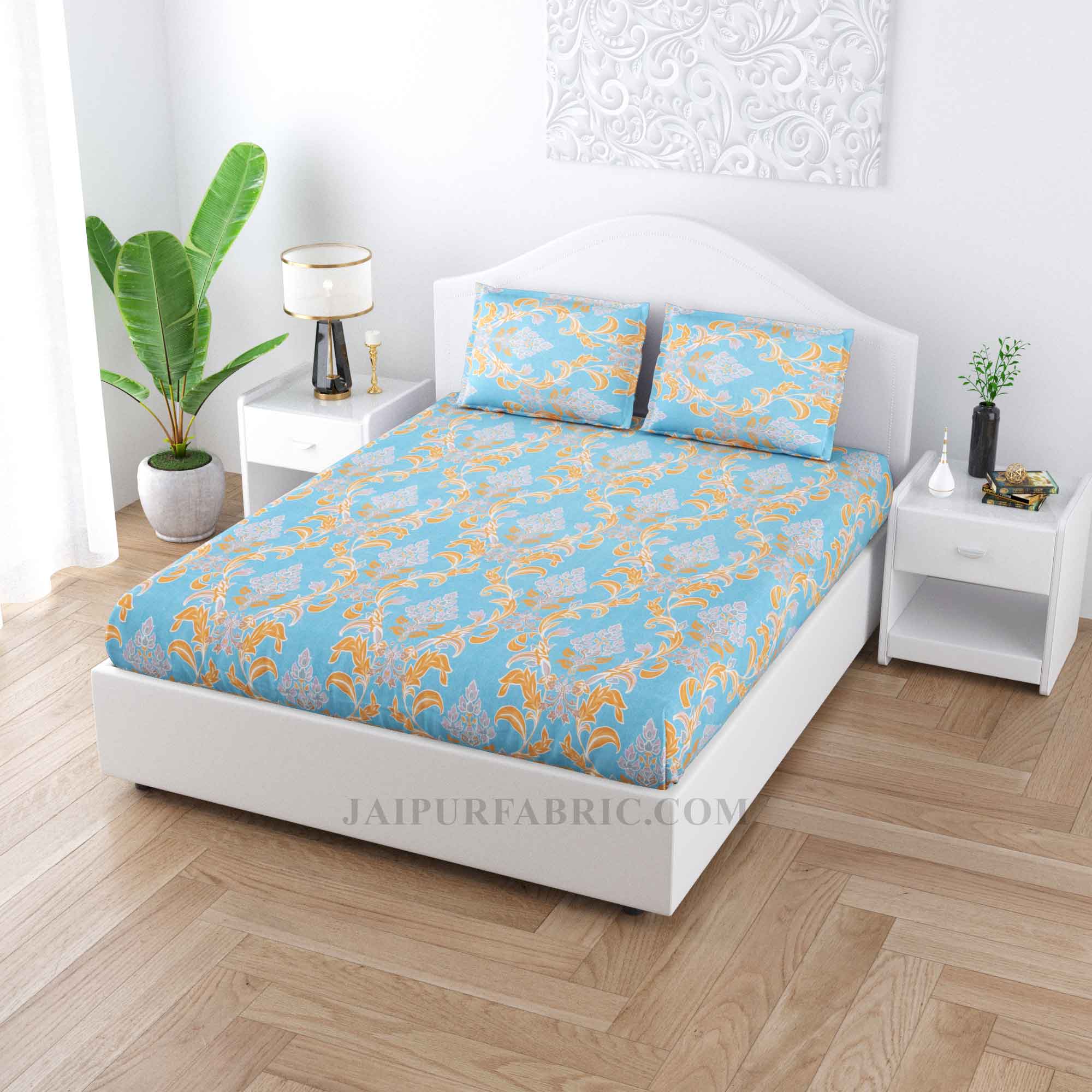 Majestic Mesh Blue Cotton Double Bedsheet