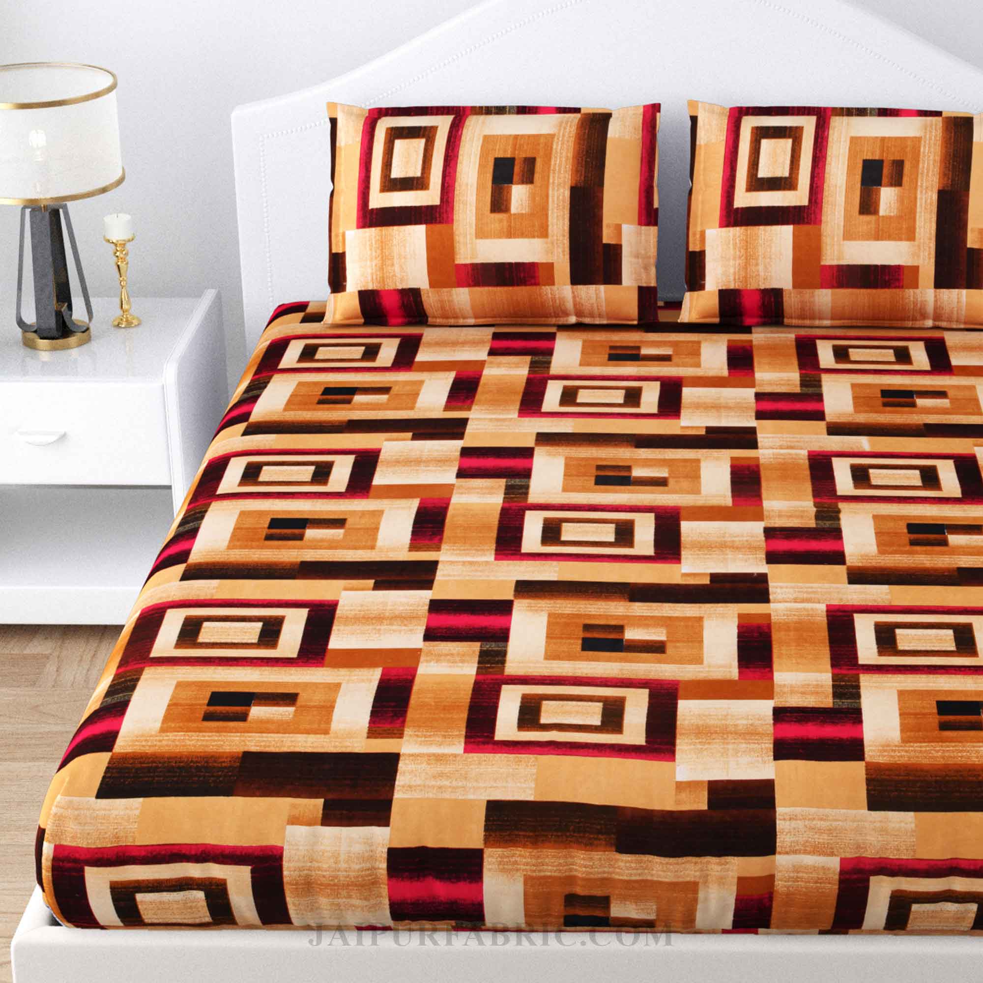 Magical Maze Brown Cotton Double Bedsheet