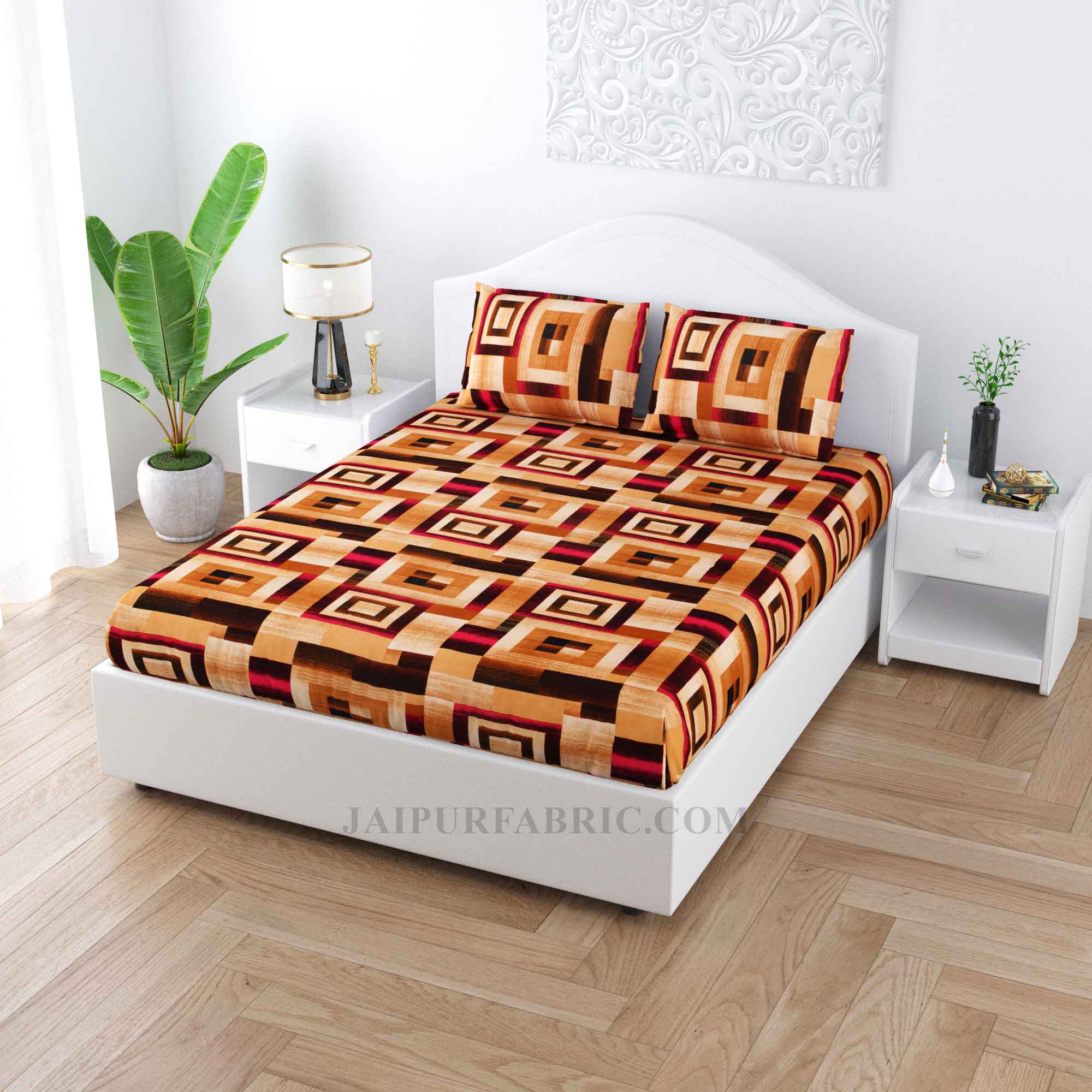 Magical Maze Brown Cotton Double Bedsheet