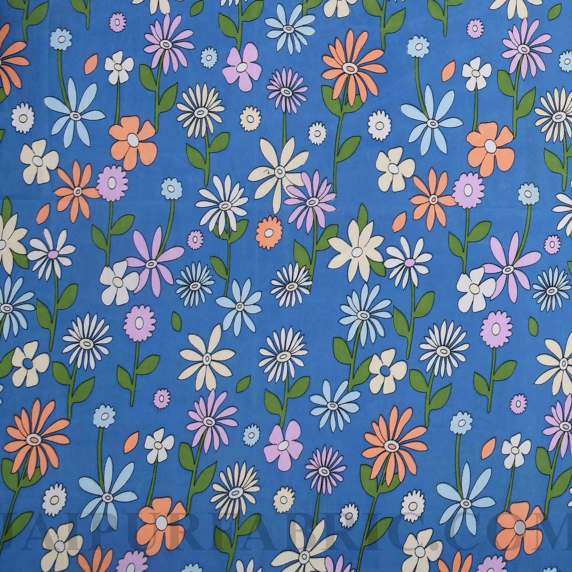 Gathered Flowers Blue Cotton Double Bedsheet