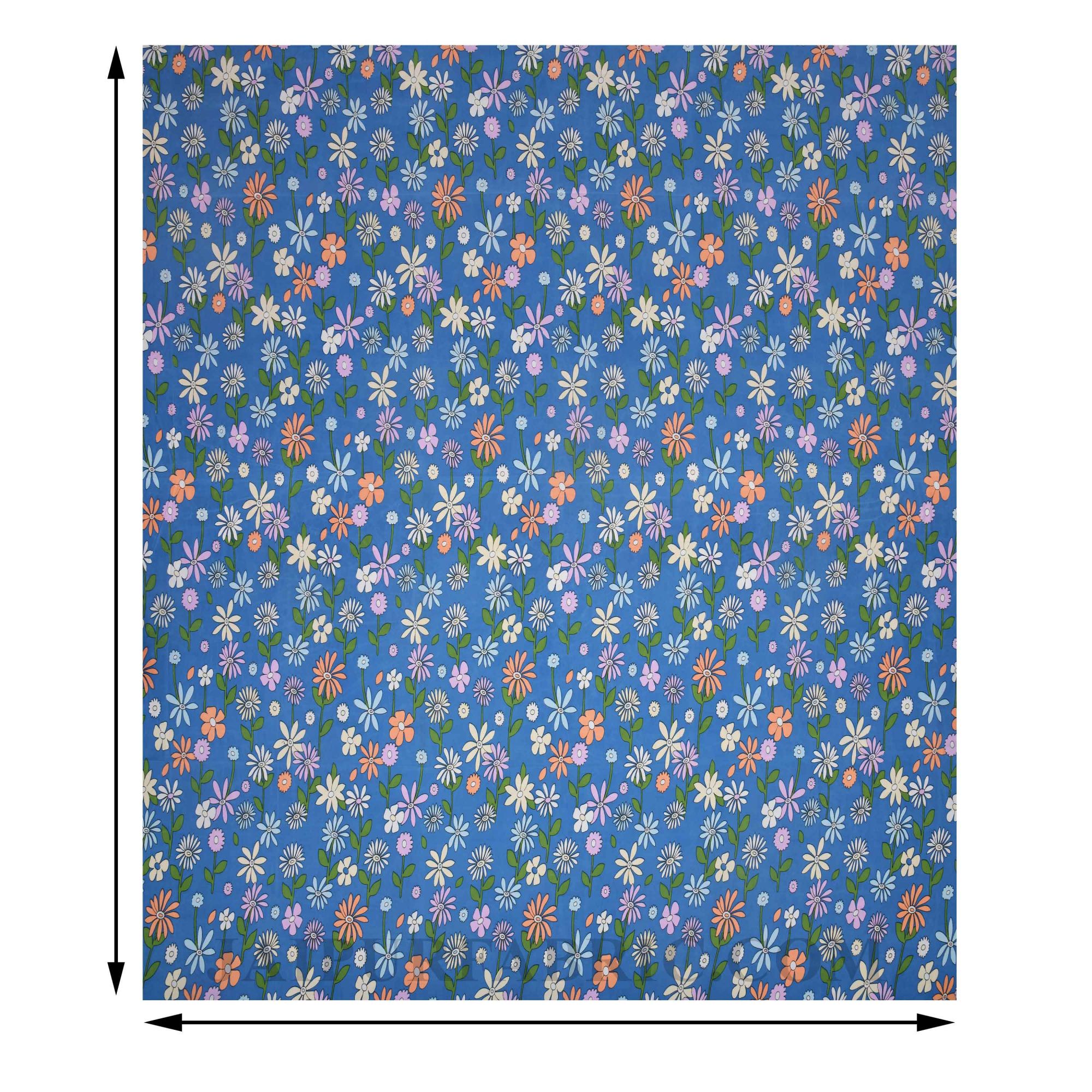 Gathered Flowers Blue Cotton Double Bedsheet