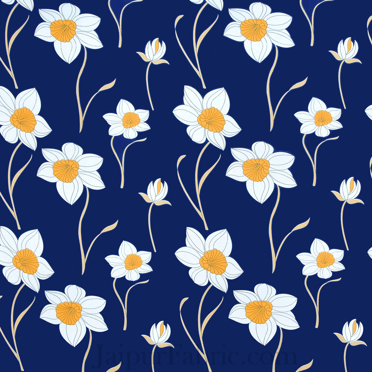 Common daisy Floral Navy Blue Poly Cotton Double Bedsheet