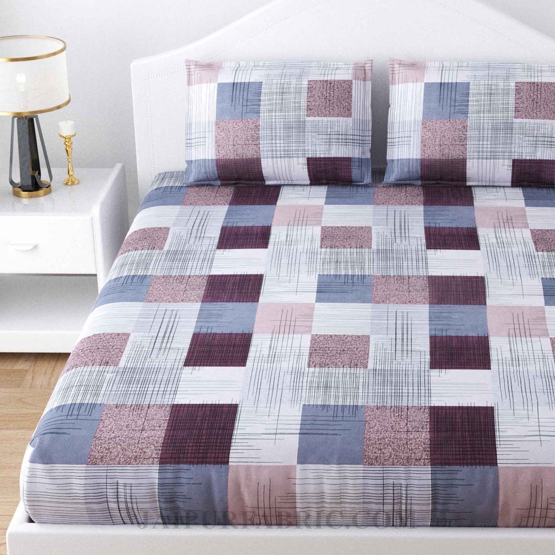 Quadrangle Print Poly Cotton Double Bedsheet