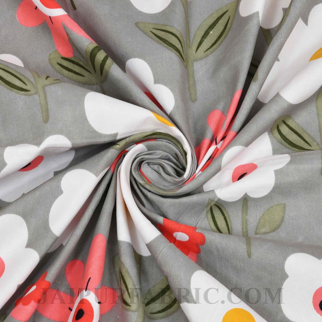 White N Peach Flowers  Poly Cotton Double Bedsheet