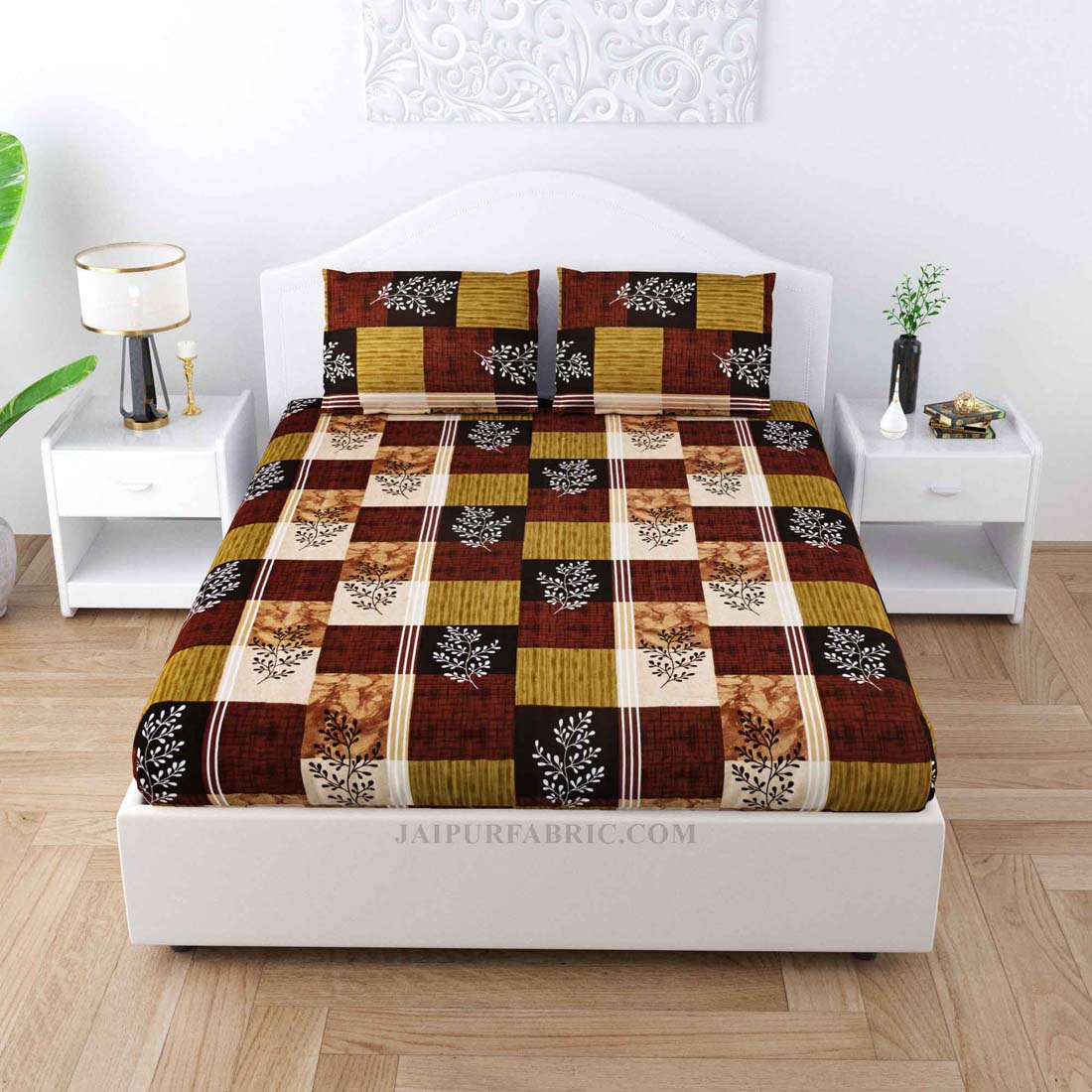 Leafy Decor Colorful Poly Cotton Double Bedsheet