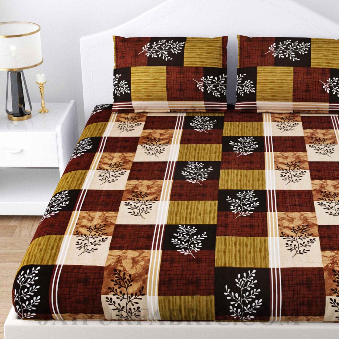 Leafy Decor Colorful Poly Cotton Double Bedsheet