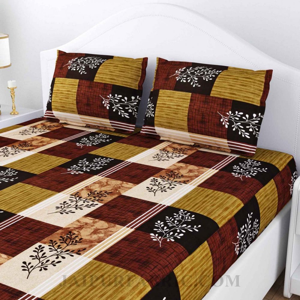 Leafy Decor Colorful Poly Cotton Double Bedsheet