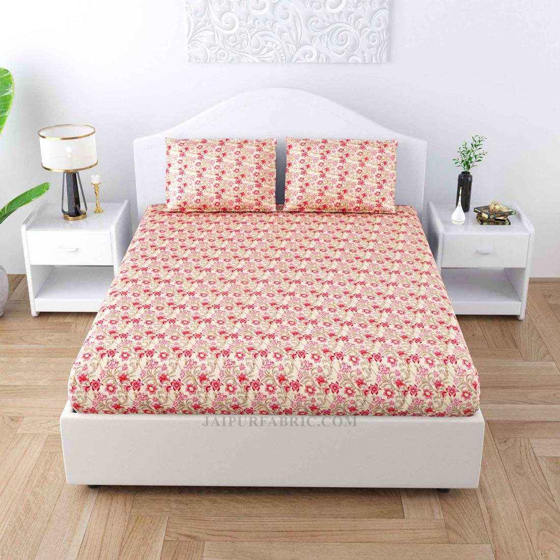 Pushpa Lata Peach Poly Cotton Double Bedsheet