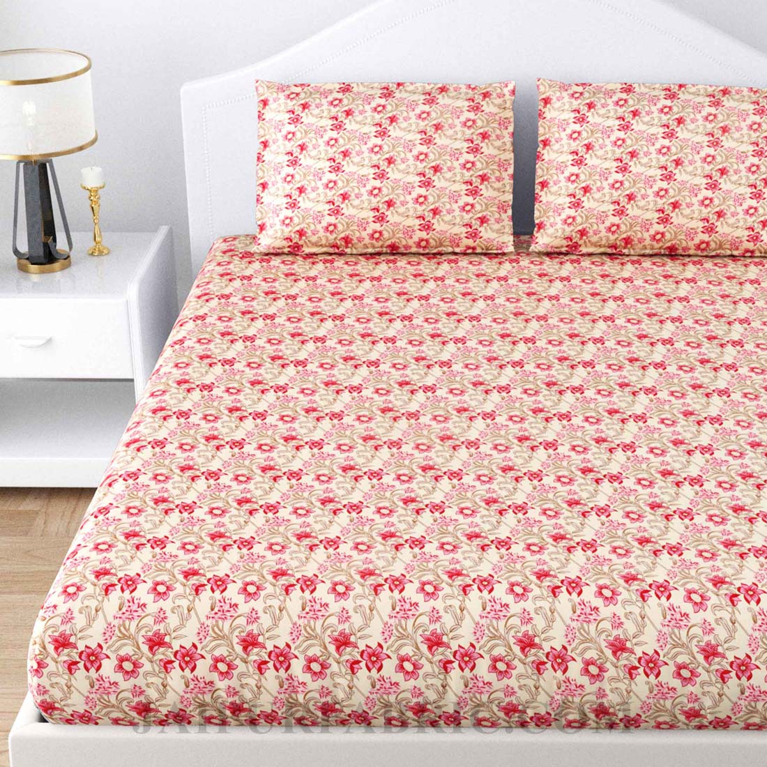 Pushpa Lata Peach Poly Cotton Double Bedsheet