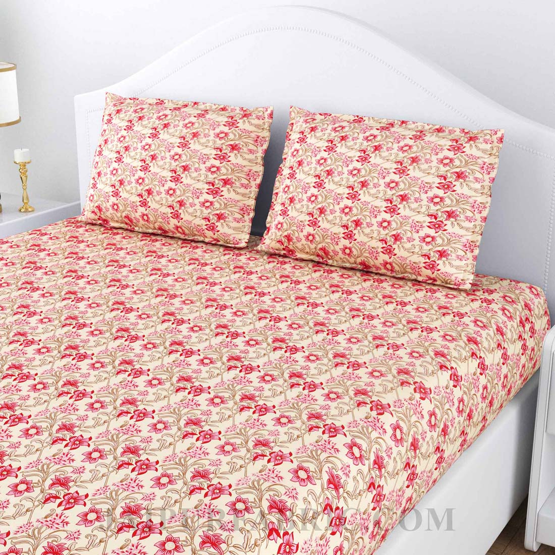 Pushpa Lata Peach Poly Cotton Double Bedsheet