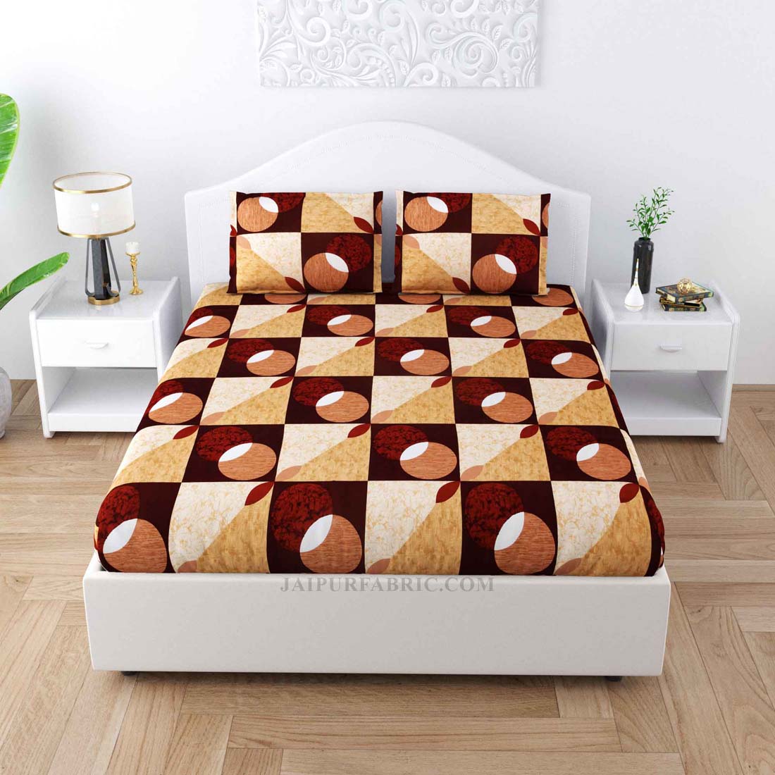 Sun N Moon Brown Poly Cotton Double Bedsheet