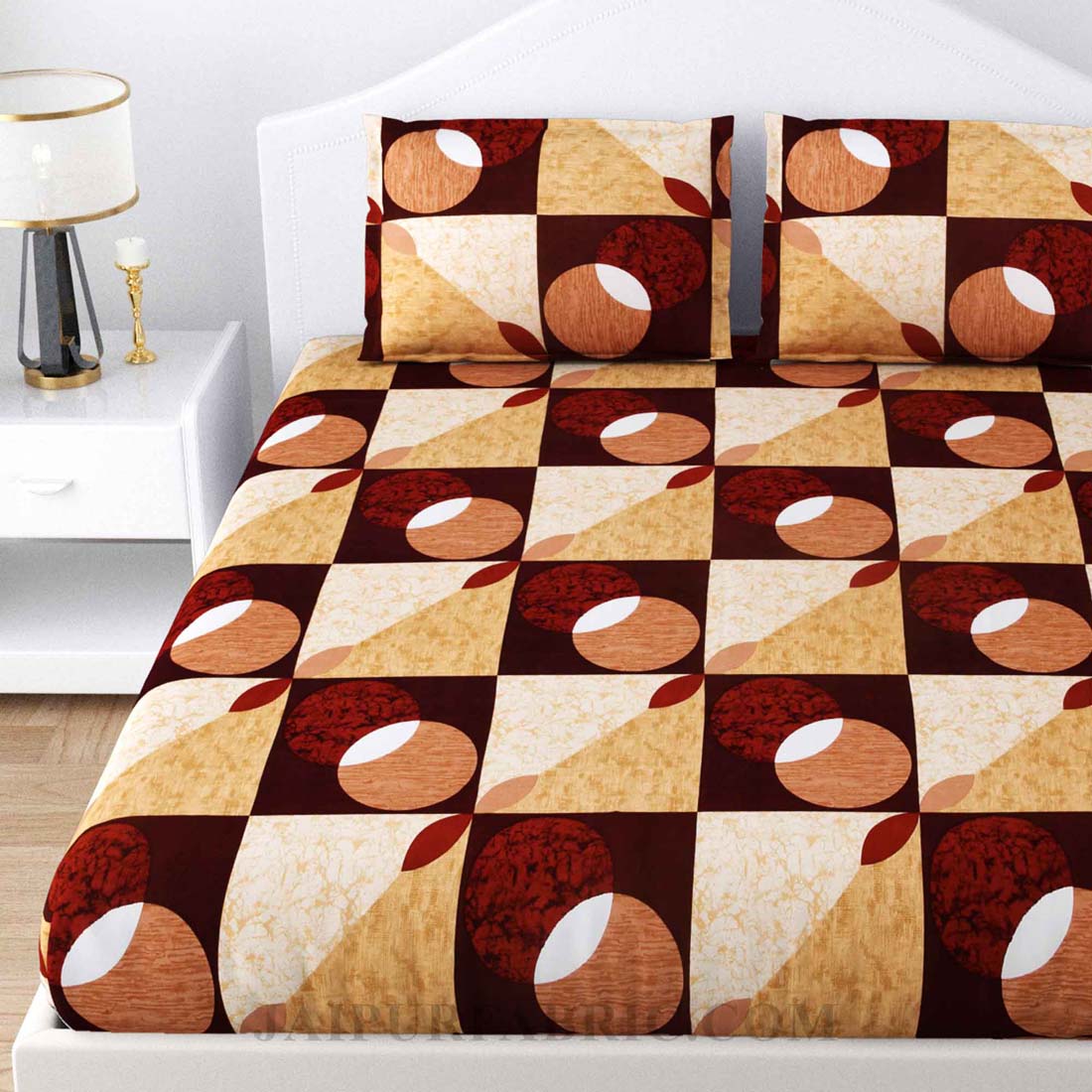 Sun N Moon Brown Poly Cotton Double Bedsheet