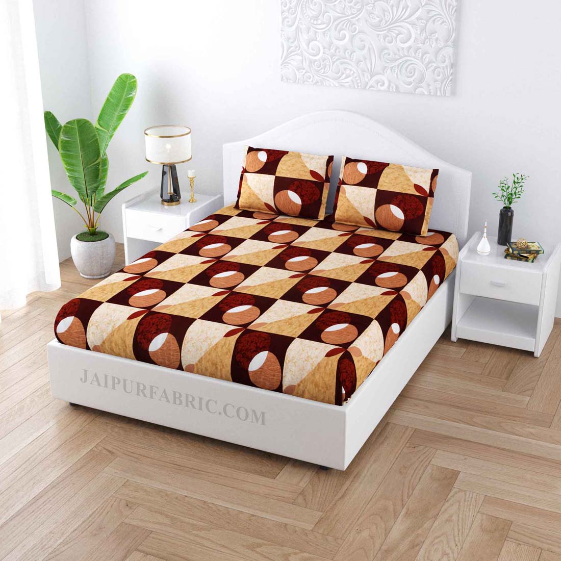 Sun N Moon Brown Poly Cotton Double Bedsheet