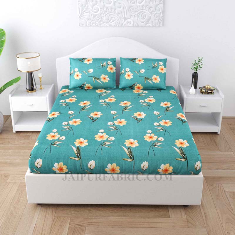 Daffodil SeaGreen Poly Cotton Double BedSheet