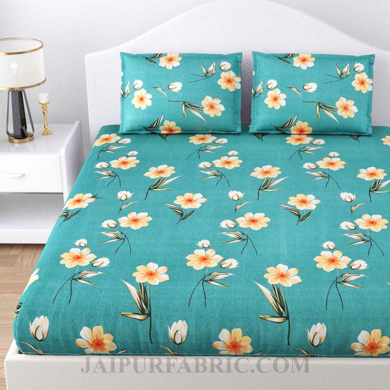 Daffodil SeaGreen Poly Cotton Double BedSheet