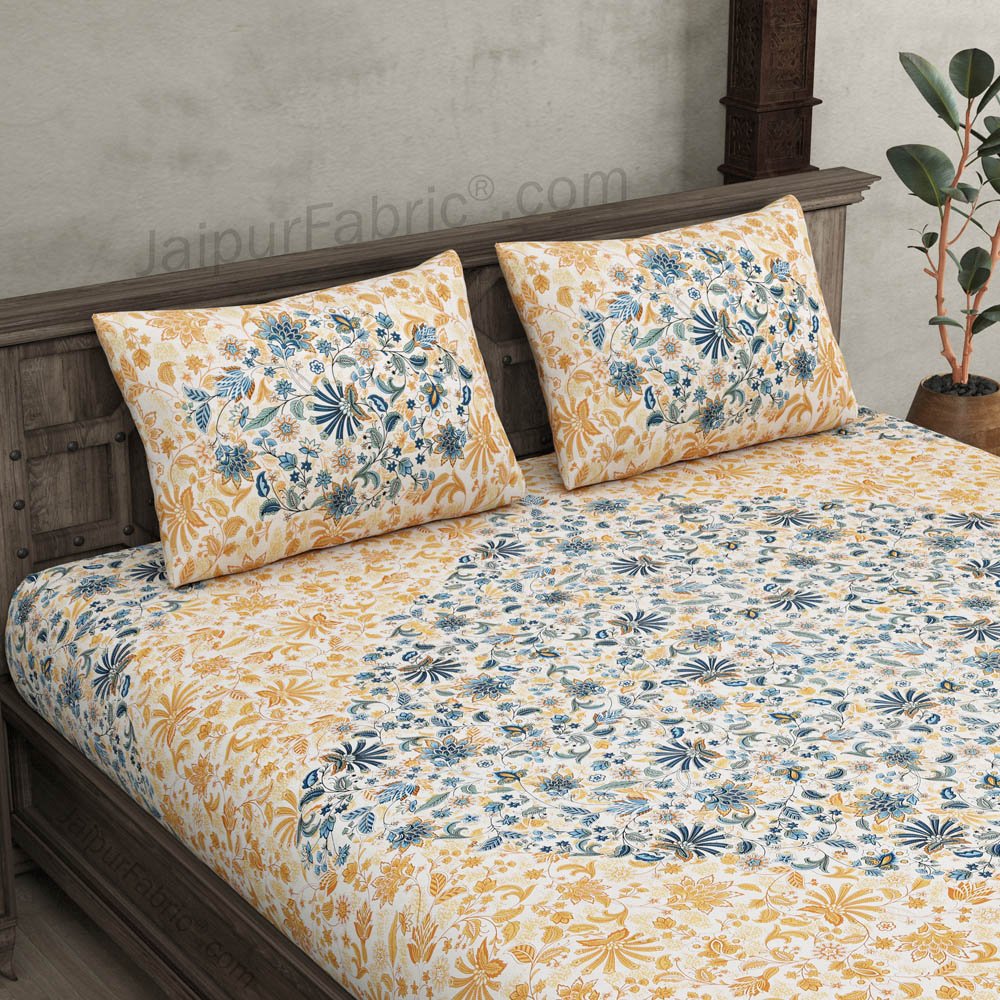 Aromatic Blue Yellow Pure Cotton Double Bedsheet