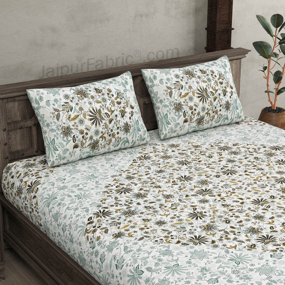 Aromatic Green Blue Pure Cotton Double Bedsheet