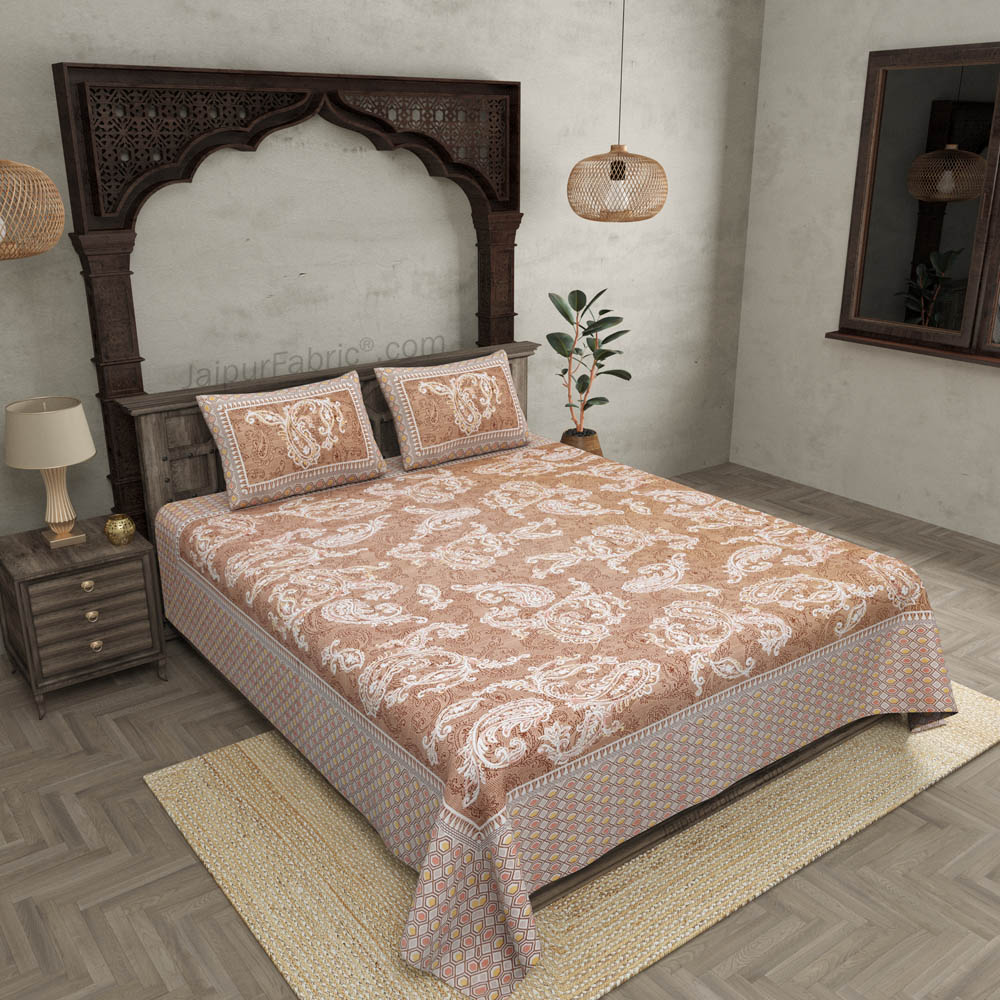 Elite Beauty Brown Pure Cotton Double Bedsheet