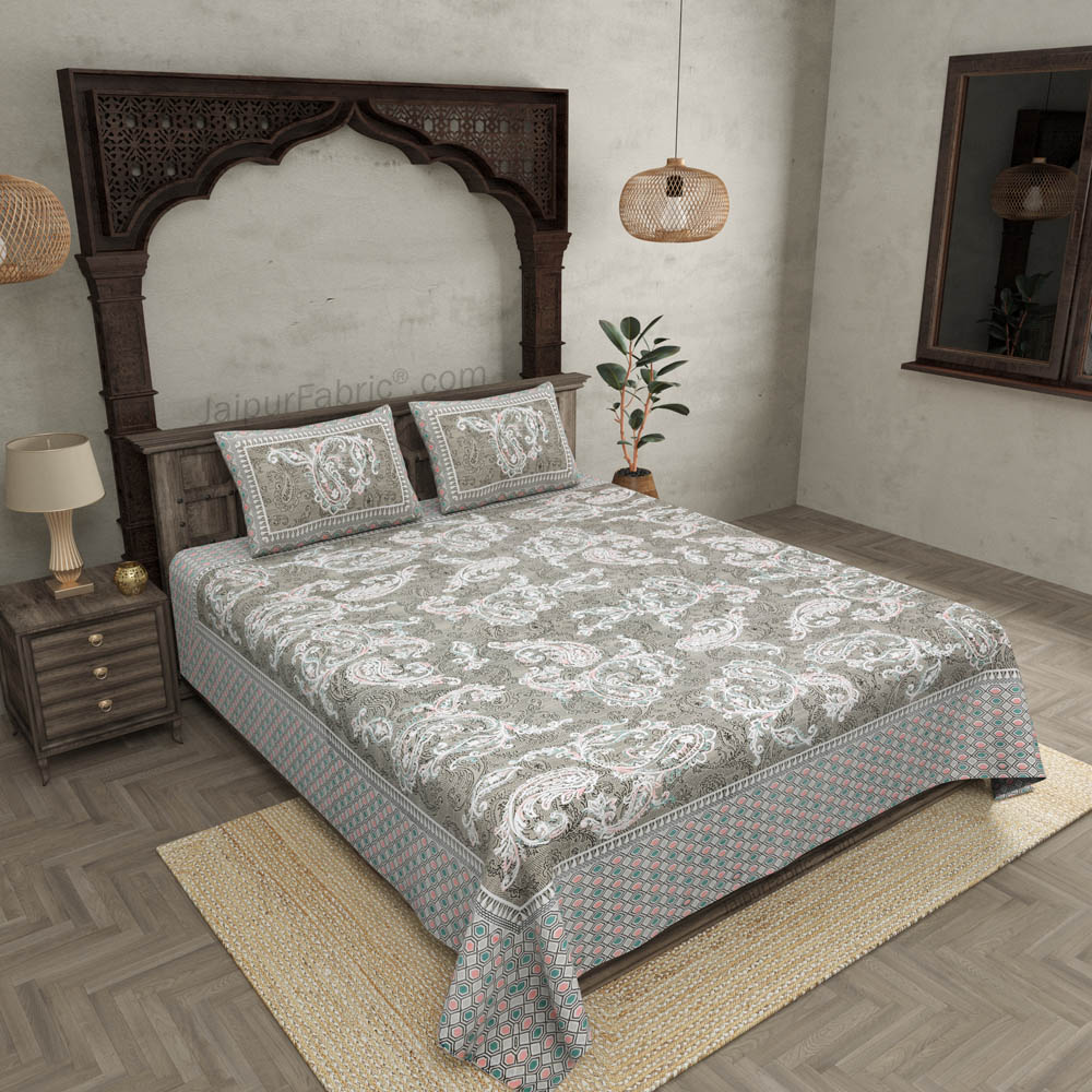 Elite Beauty Grey Pure Cotton Double Bedsheet