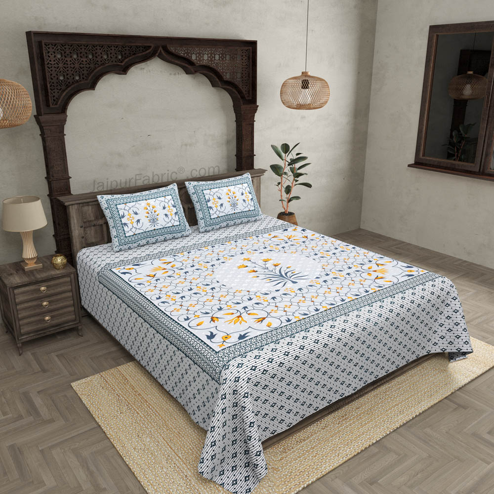 Festal Thrill Blue Pure Cotton Double Bedsheet