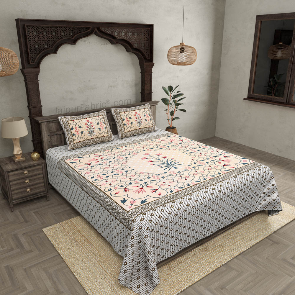 Festal Thrill Peach Pure Cotton Double Bedsheet