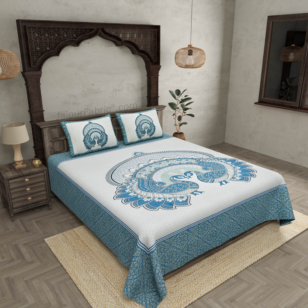 Royal Jaipur Fabric Blue Pure Cotton Double BedSheet