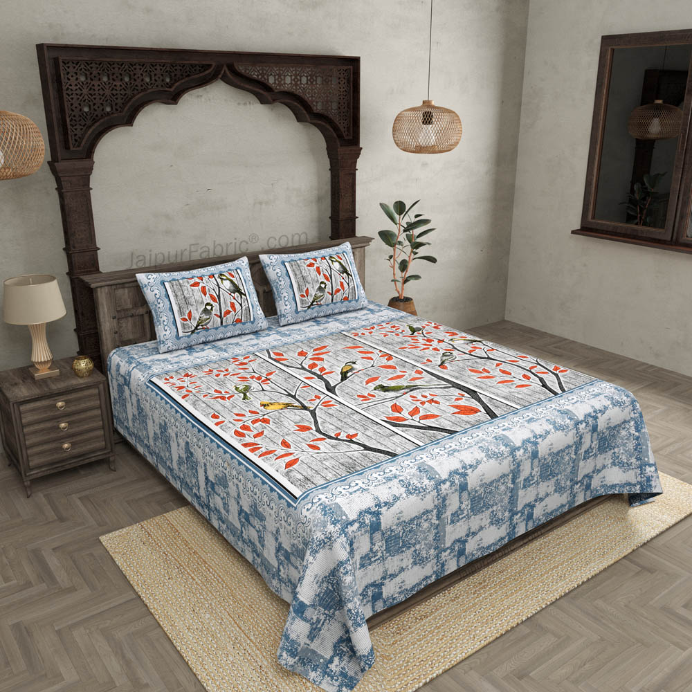 Nature Harmony Blue Pure Cotton Double BedSheet