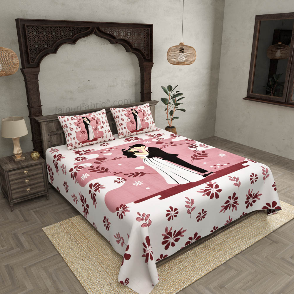 U and Me Valentines Special Pink Pure Cotton Double BedSheet