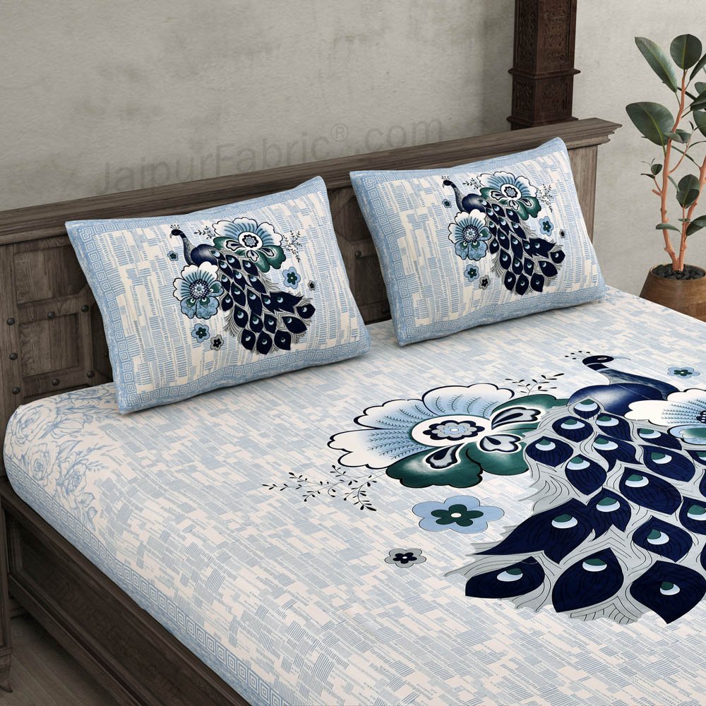 Peacock Sky Pure Cotton Double BedSheet