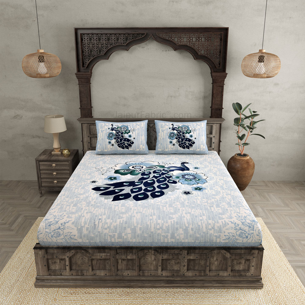 Peacock Sky Pure Cotton Double BedSheet