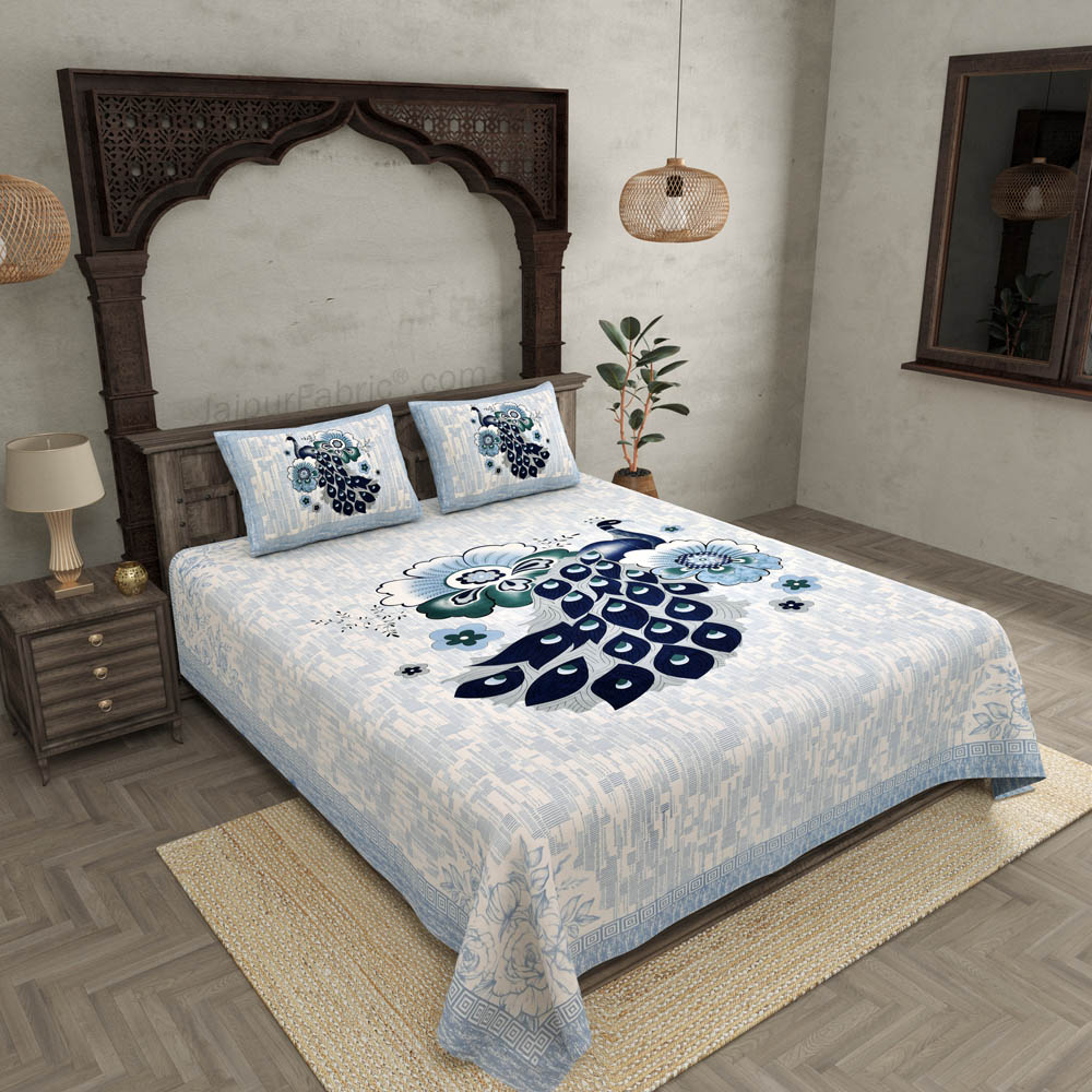 Peacock Sky Pure Cotton Double BedSheet